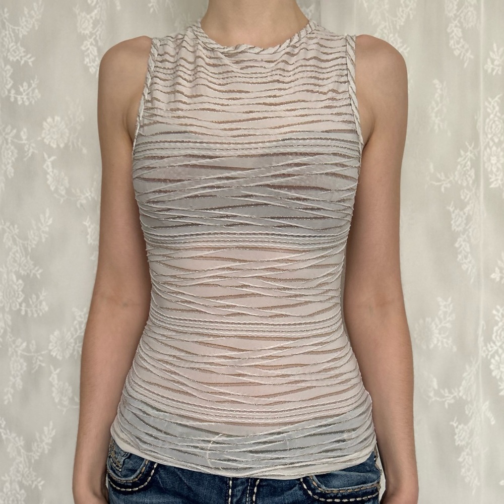 Y2K 2000s Sheer Cream Blouse